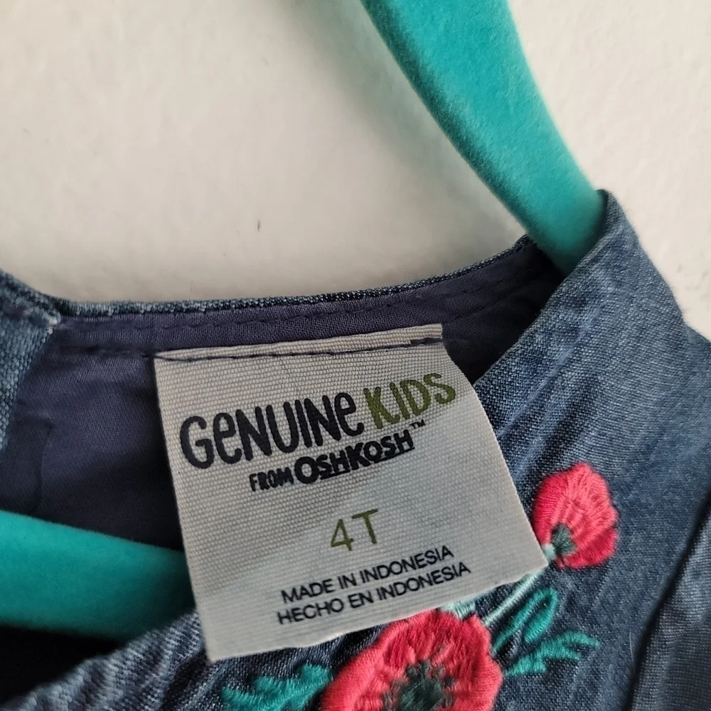 Genuine Kids 4T OshKosh B'Gosh Dark Lyocell Embroidered Floral‎ Chambray Dress